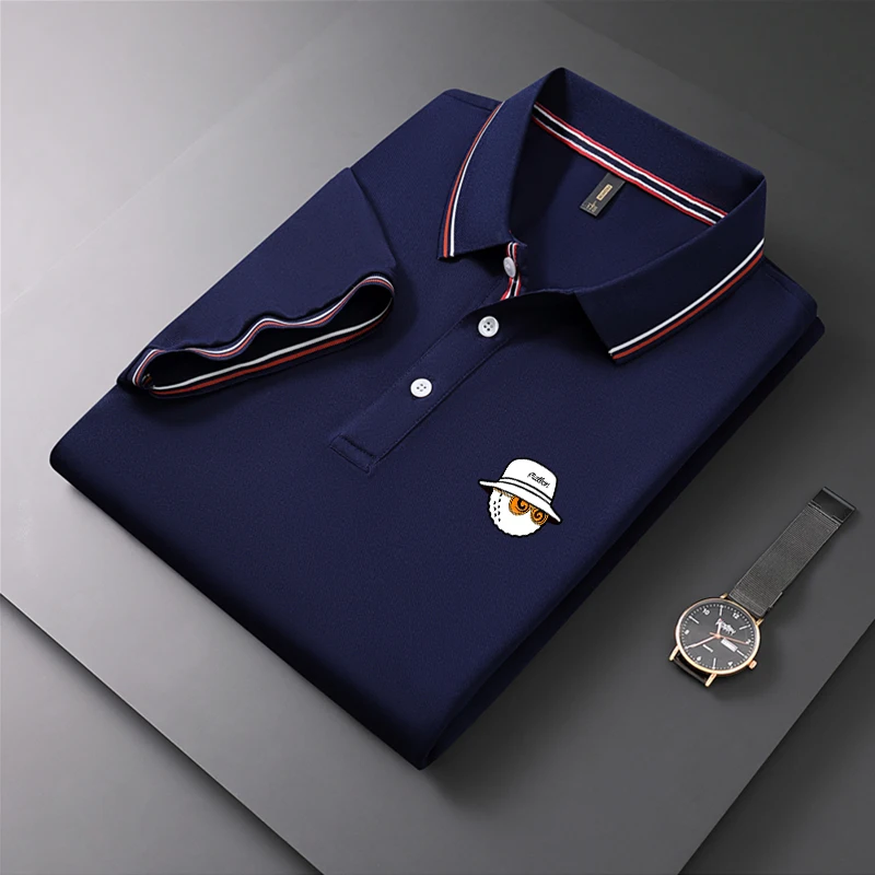 Embroidery Golf Shirts for Men Polo T Shirt Elastic Breathable Summer Casual Fashion Quick-drying Business Men Golf Clothing