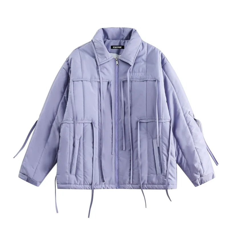 

Зимняя Мужская парка с отложным воротником, куртка на молнии с несколькими карманами, модное пальто в стиле хип-хоп для пары, Одежда большого размера