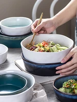large soup bowl ceramic single household large creative restaurant fruit and vegetable salad bowl shaped large mouth deep bowl
