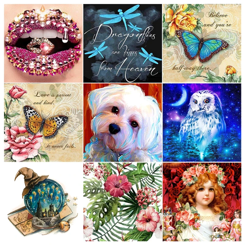 5D алмазная живопись животные собака Бабочка сова полная круглая Алмазная