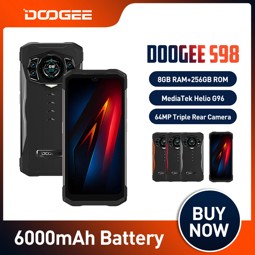 

DOOGEE S98 Rugged 6000mAh 8+256GB 64MP Camera Android 12.0 G96 Octa Core SmartPhone 6.3"LCD FHD Display Dial Rear Phone