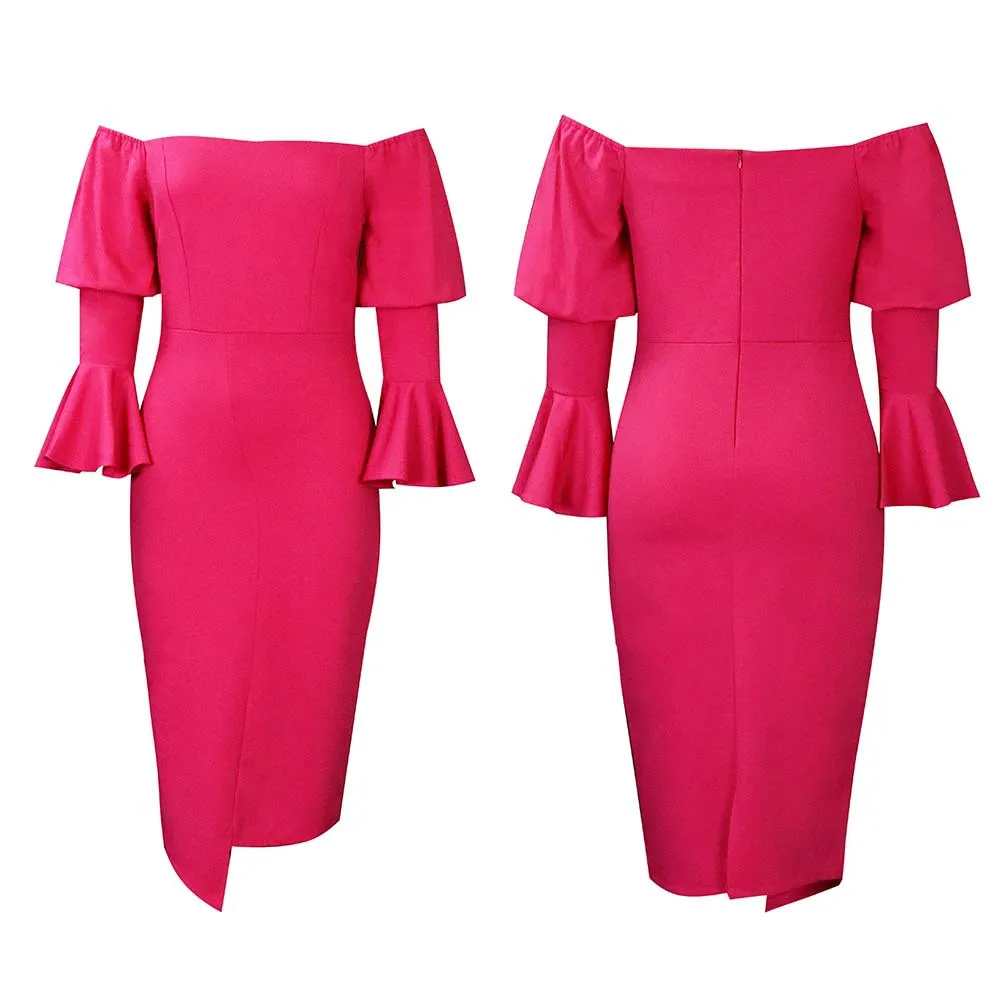 Женское облегающее платье миди CM.YAYA с открытыми плечами расклешенными