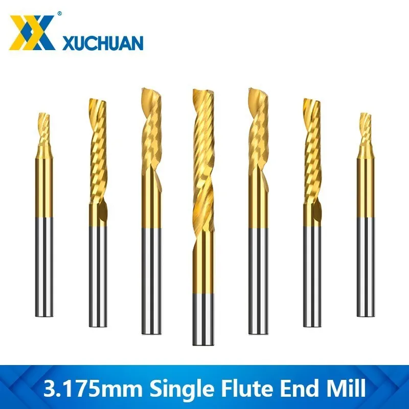 

10PCS Single Flute End Mill Up Cut Router Bit 1/8 inch Shank Milling Cutter for Woodworking Carbide Milling Bit