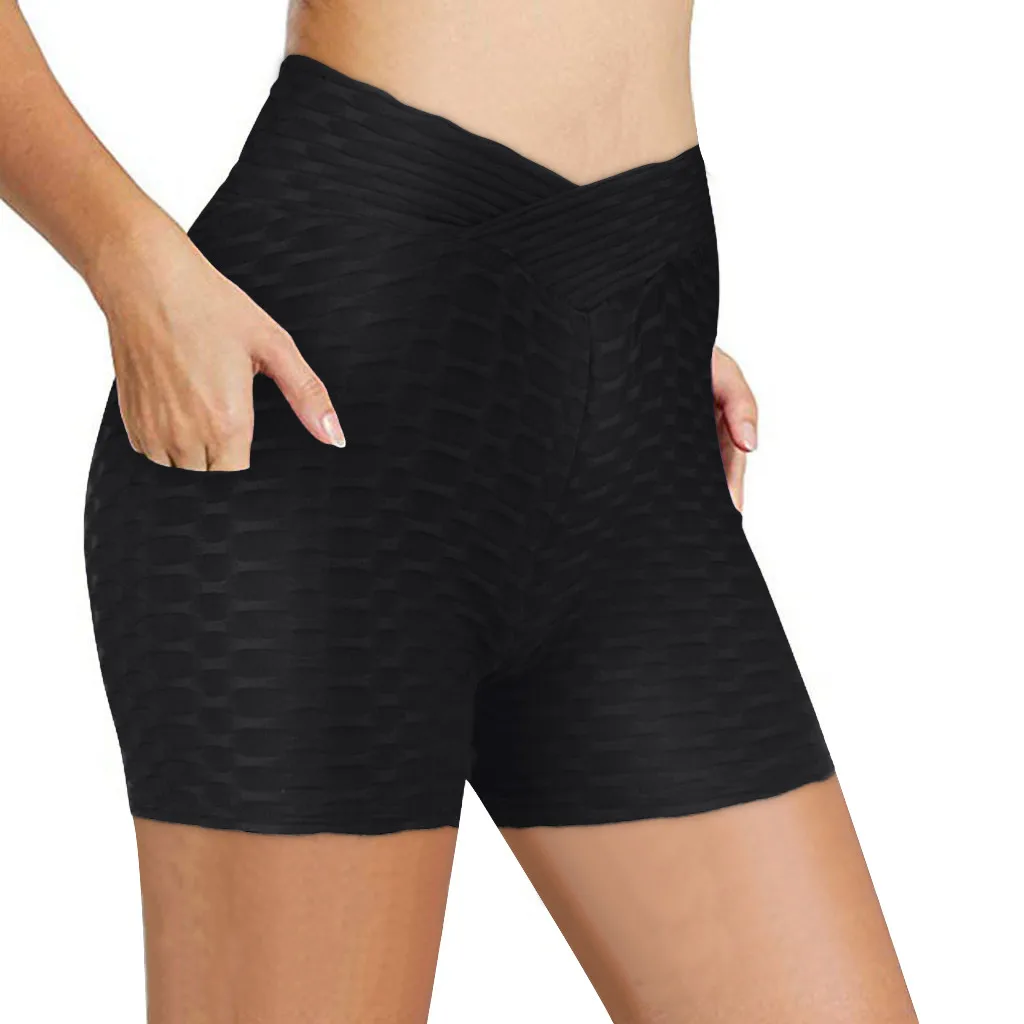 

Спортивные шорты для женщин, модные эластичные шорты для йоги, бега, йоги с высоким карманом, женские шорты для йоги