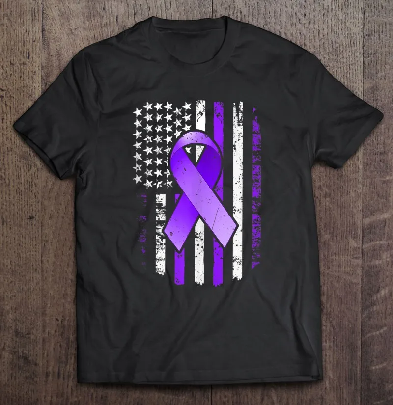 

Футболка с американским флагом и фиолетовой лентой от рака панкреатики, футболки большого размера для мужчин, мужская рубашка, милые рубашк...