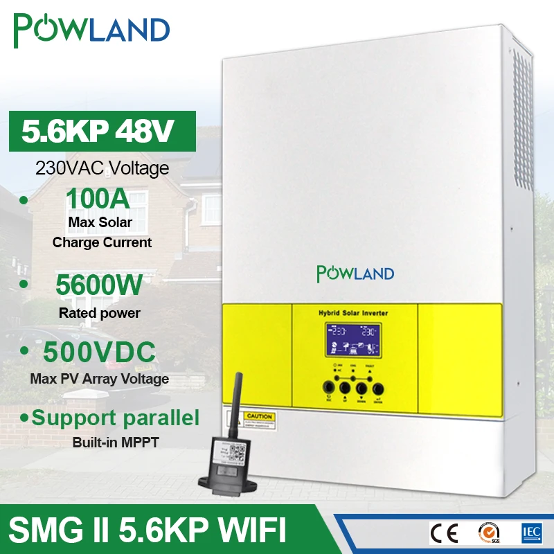 

POWLAND Solar Inverter 5.6KW 48VDC 230vdc 100A MPPT Solar Charger 5500W PV Pure Sine Wave Off grid Inverter Support Parallel