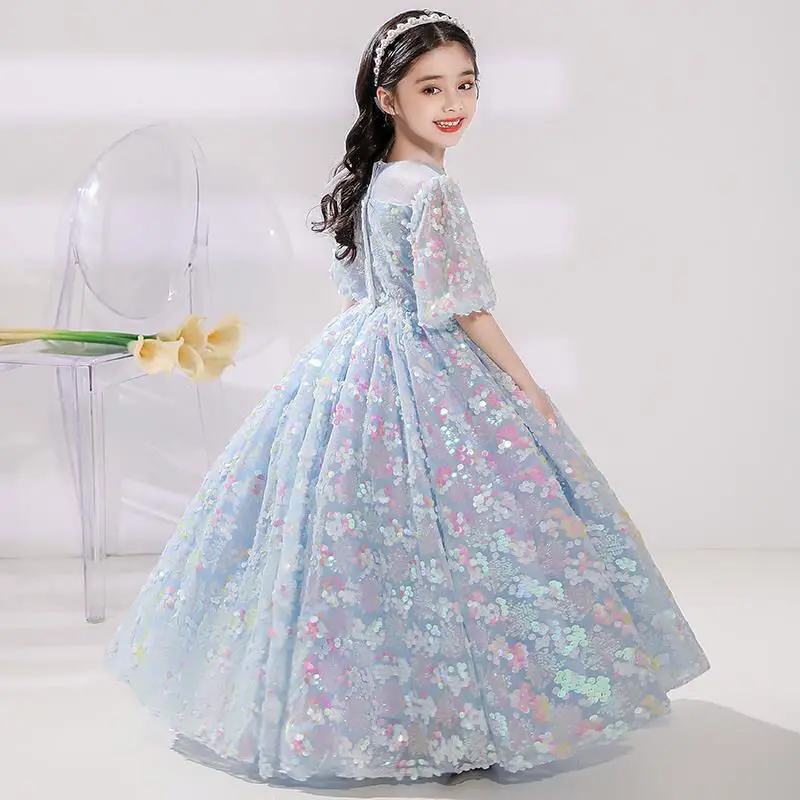 

Kids Girls Princess Elegant Ceremony Birthday Party Long Lace Dress Children Clothes Flower Wedding Pageant Ball Gown Dress A02