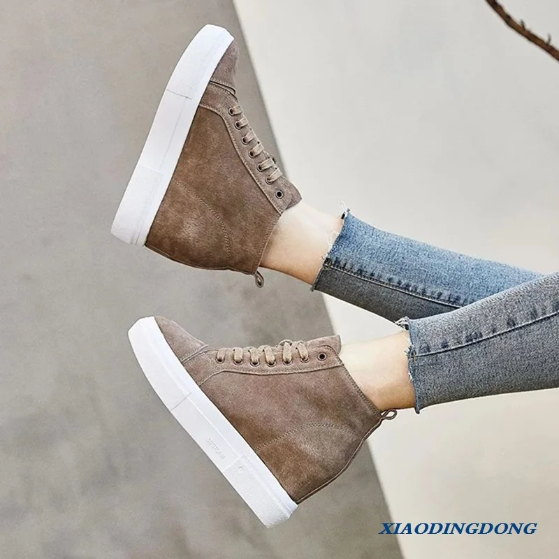 

8CM Women's Chunky Sneakers Winter Genuine Leather Hidden Heels Shoes Warm Plush Platform Sneakers Shoes For Woman Autumn Shoe