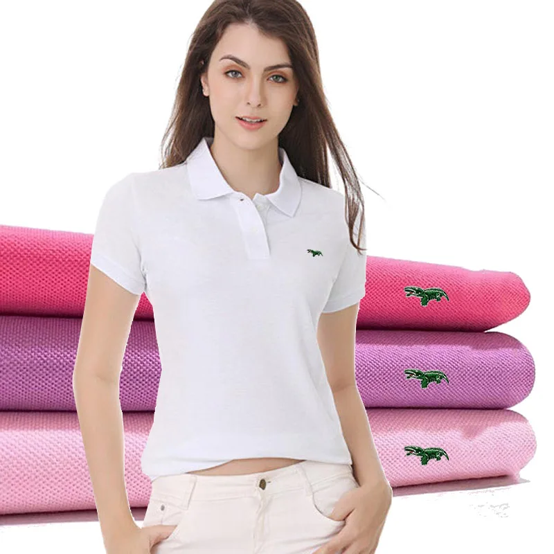 

High Quality New-Embroidery Summer Womens Polos Shirts 100% Cotton Casual Short Sleeve Polos Femmes Shirts Fashion Slim Tops