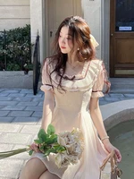 niggeey lace chiffon summer dress kawaii bow puff sleeve y2k mini dress chic elegant womens korean style dresses 2022