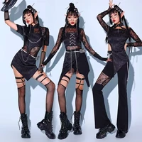 new black jazz dance costume women sexy lace gogo dancer outfit hip hop clothes korean singer stage costume dj ds rave wear
