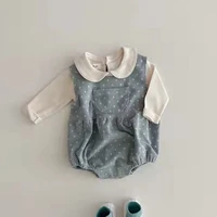 new baby denim bodysuit fashion dot print sleeveless overalls for boys girls pocket jumpsuit with infant peter pan collar shirts