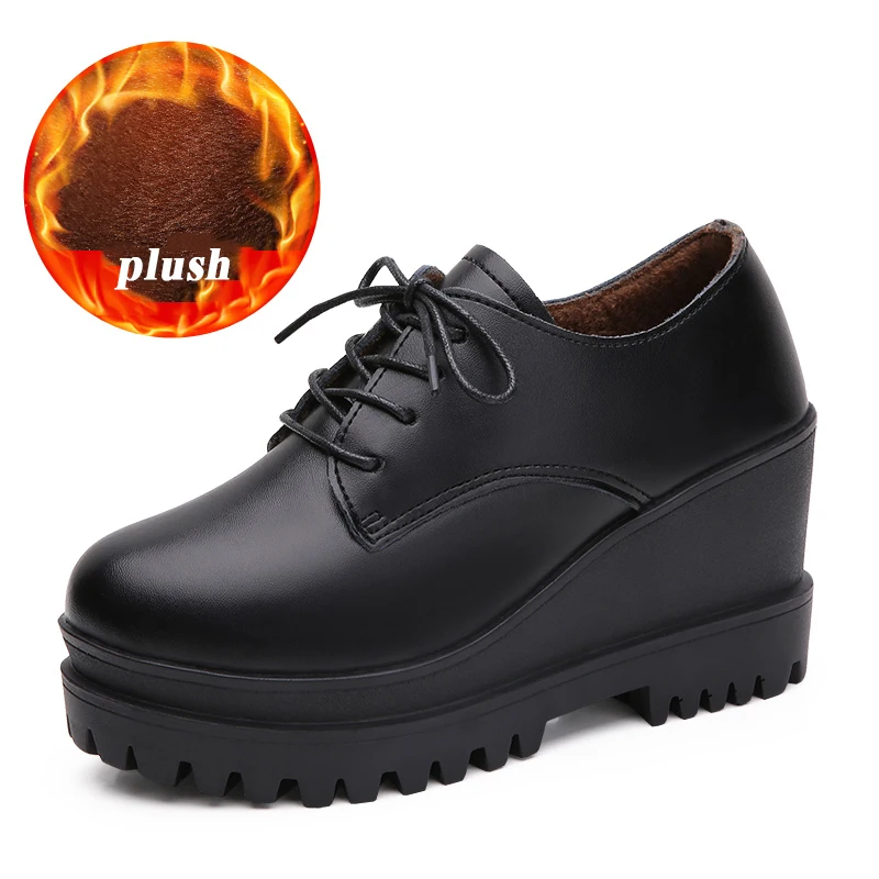 

Shoes For Women Winter Autumn High Heels Leather Shoes Woman Comfortble Thick Sole High Hills Shoes Female new chaussure femme