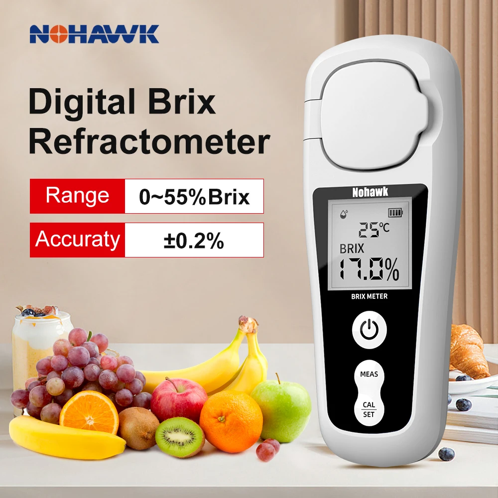 Фото Цифровой карманный рефрактометр Nohawk, диапазон 0-55%, ± 0,2% точность Brix, преломляющий индекс, портативный измерительный инструмент для соковых напитков №1