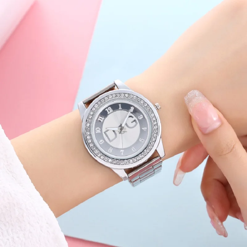 Fashion Luxury DQG Brand Ladies Watch Gold And Silver Stainless Steel Water Resistant Diamond Digital Quartz Watches For Women