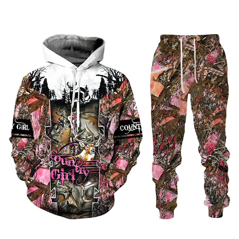 Deer 3D Full Printed Harajuku Hoodies Pants Tracksuit 2pc Women Fashion Casual Pullover Sweatshirts Set Women's Clothing Suits - купить