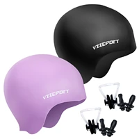 swim cap 2 pack silicone no slip swimming caps long hair unisex pool hat with ear cover protect for women men adult youths kids