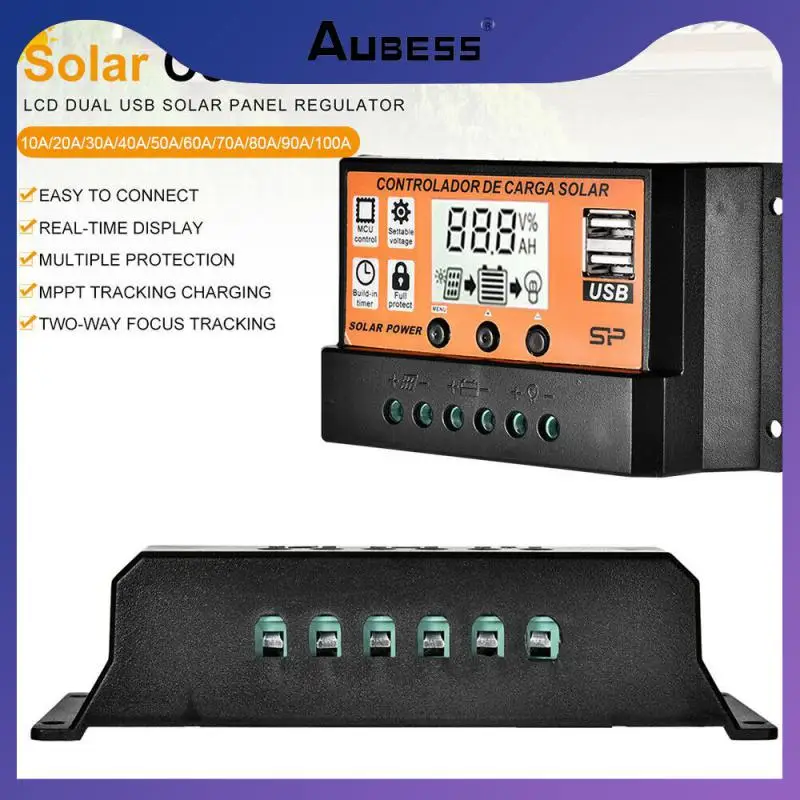 MPPT Solar Charge Controller PWM 100A 30A 10A 20A 50A Solar Power Regulator DC 12V 24V Auto Dual USB LCD Display Load Discharger