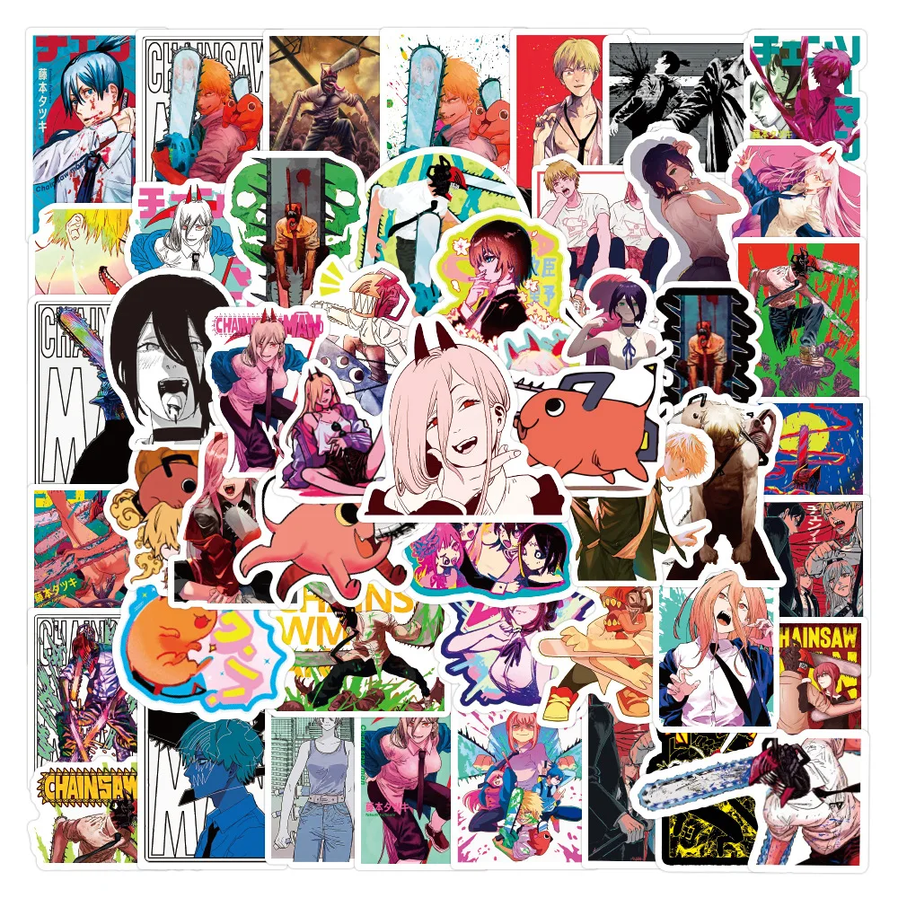 

50pcs Chainsaw Man Anime Stickers Waterproof Guitar Skateboard Sticker Phone Case Cute Laptop Skin Kawaii Packaging Kids Toys