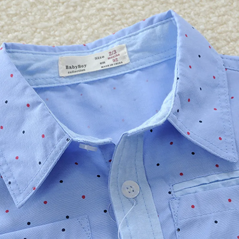 Детские классические рубашки в горошек хлопковые дышащие с длинным рукавом для