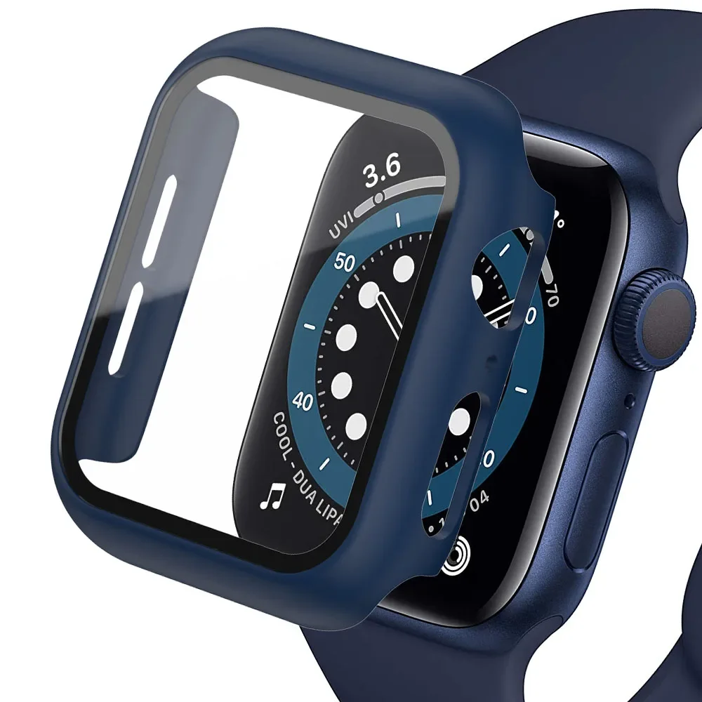 Закаленное стекло + крышка для Apple Watch 9 8 41 мм 45 42 38 защитная пленка экрана из