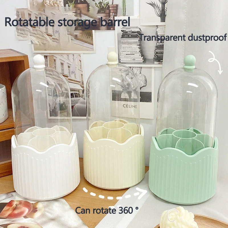 

Простое настольное ведро для хранения с вращением на 360 °, большая прозрачная коробка для хранения косметических кистей, пылезащитное ведро для хранения, Настольный Органайзер