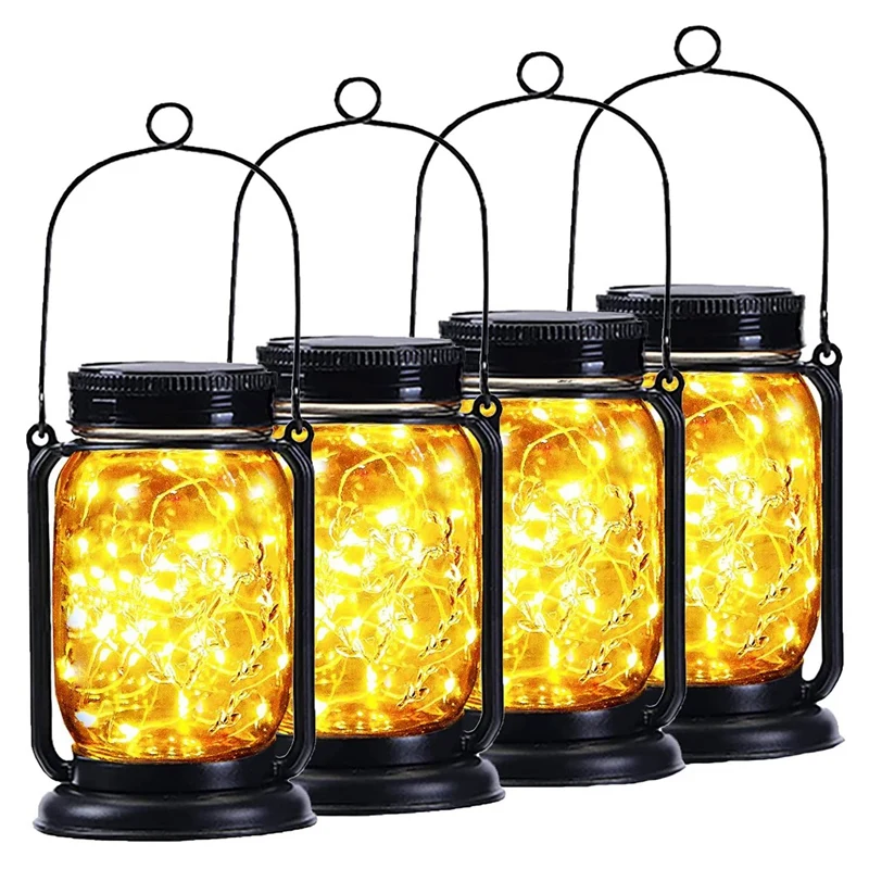 

4 Pack Solar Lantern Outdoor Backyard Decor Hanging Mason Jar Solar Lights, Waterproof Garden Decor For Christmas Garden