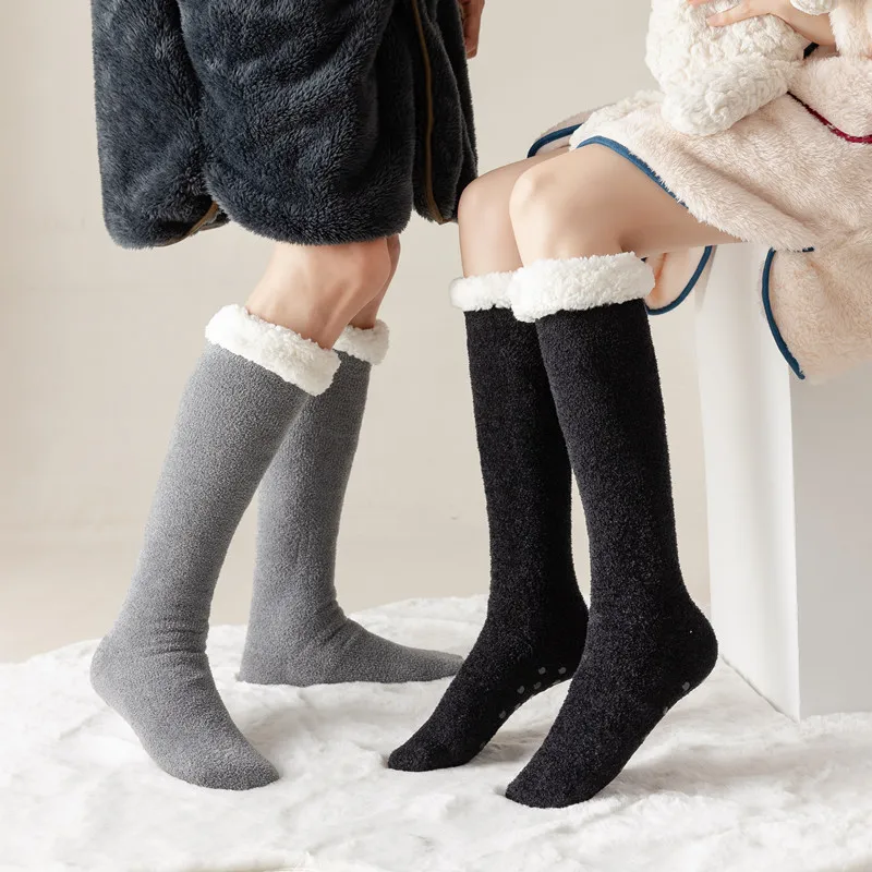 Long Socks Winter Women Stockings Couple Thick Cotton Solid Warm Thigh High Knee Young Casual Sleep Against Cold Floor Men Color