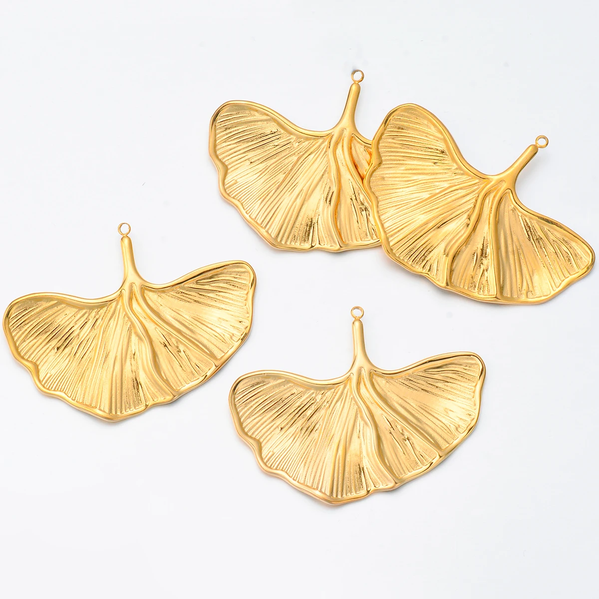 2pcs/lot Stainless Steel Ginkgo Biloba Gold Color Pendants Charms for DIY Jewelry Making Earrings Findings Accessories