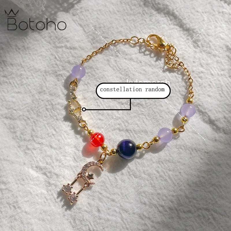 

Game Anime Cosplay Genshin Impact Mona Bracelet Tiger Eye Stone Pearl Amethyst Alloy Silver Gold Couple Bracelets Jewelry Gifts