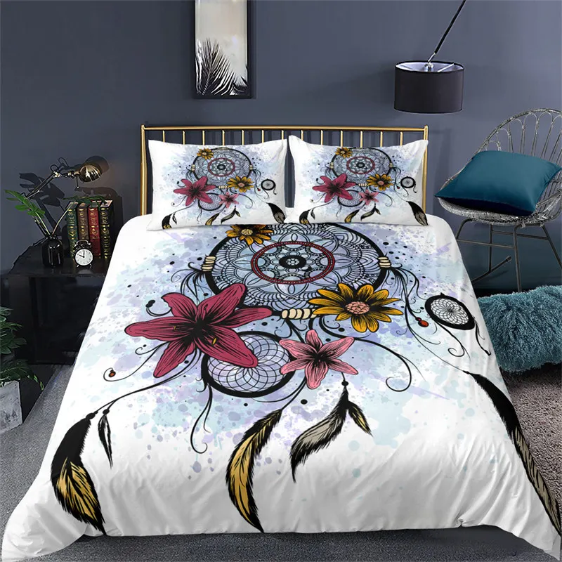 

Dream Catcher White Duvet Cover Microfiber Bohemian Print King Bedding Set for Girls Adults Soft Comforter Cover with Pillowcase