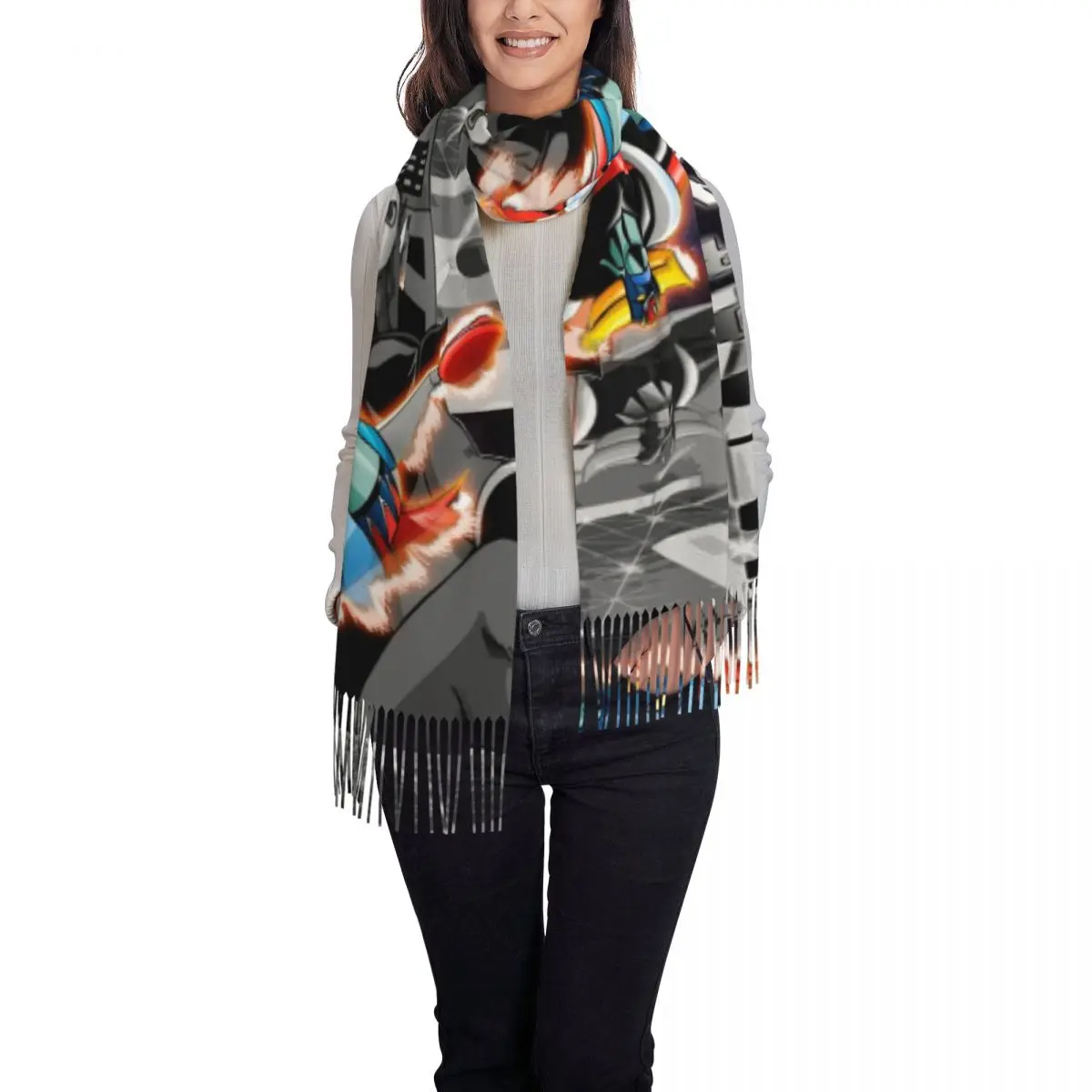 Роскошные зимние шарфы grenlady UFO Robot Goldrake Mazinger Z женский шарф с кисточками