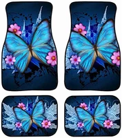 universal foot pad pink flower blue big butterfly print european and american waterproof rubber car foot pad 4pcs