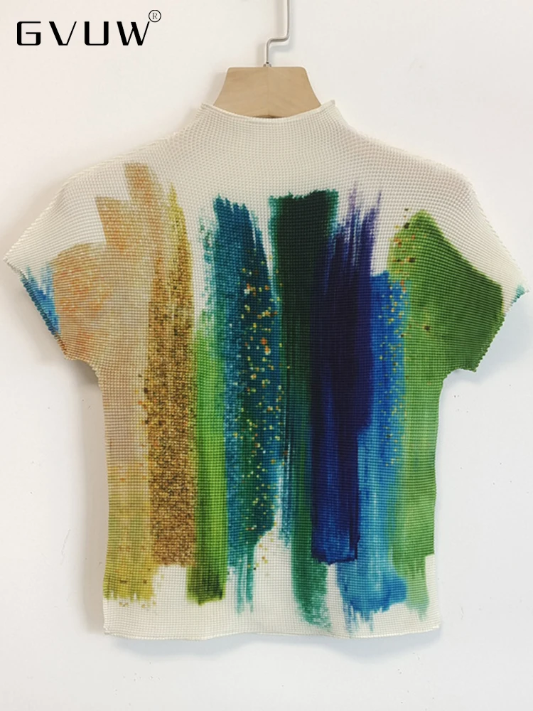 Женская плиссированная водолазка GVUW цветная футболка с коротким рукавом Женский