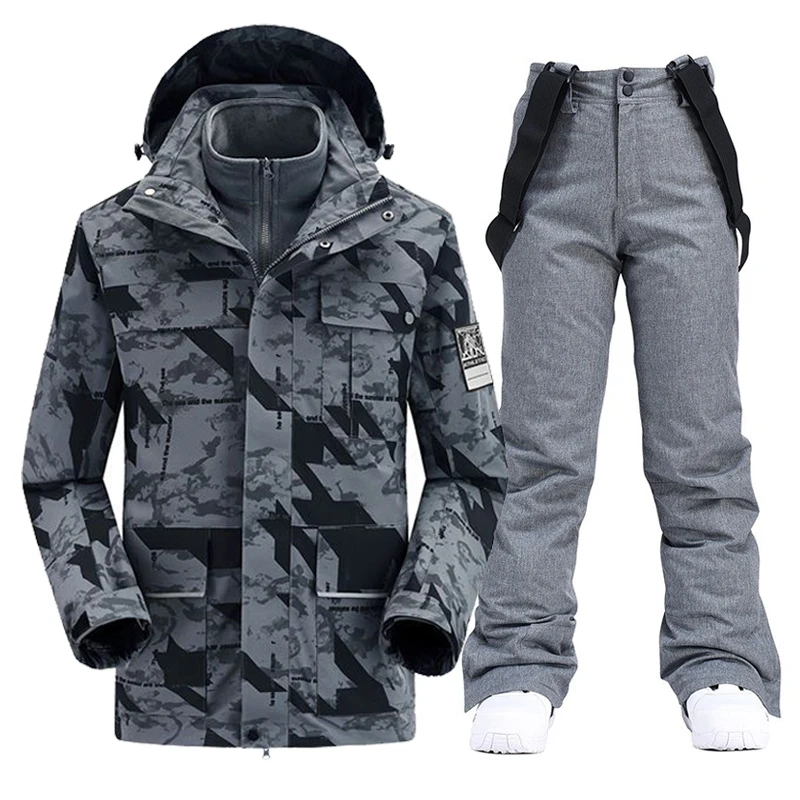 Winter Ski Suit For Men Waterproof Keep Warm Snow Fleece Jacket Pants Windproof Outdoor Mountain Snowboard Wear Set Brand