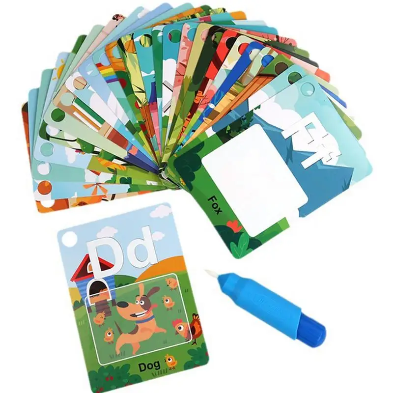 

Children's Water Painting Alphabet Cards 26 Letters Learning With Pen Magic Doodle Card Drawing ABC Words For 1+ Years Old