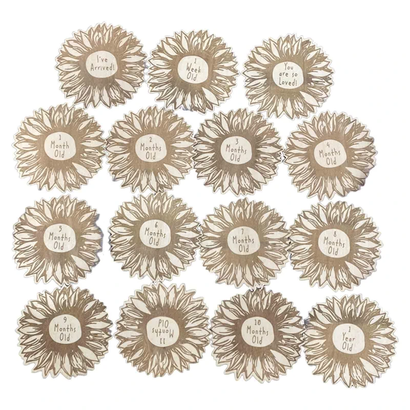 

15 Pcs/Set Baby Wooden Milestone Cards Newborn Sunflower Memorial Card Monthly Recording Birth Anniversary Cards Gifts for Props