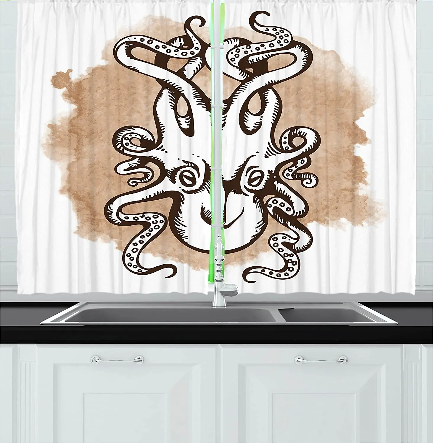 

Blackout curtains ancient funny monster kitchen cafe curtains in digital watercolor style image