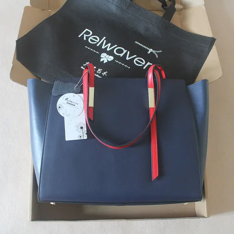 Женская трапециевидная сумка Relwaver, синяя контрастная красная сумка-тоут из натуральной кожи на большой молнии, Осень-зима 2023