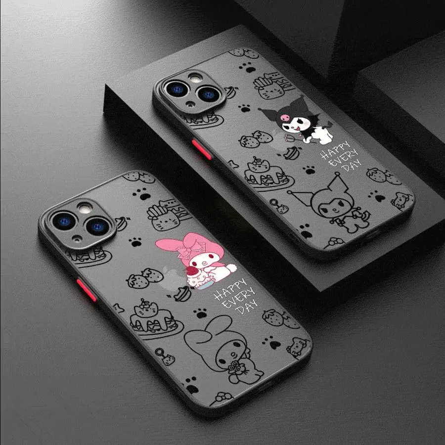 Милый чехол Kuromi Melody для Apple iPhone 11 15 16 14 13 12 Pro 7 XR X XS Max 8 Plus 6 6S SE 2022 15Pro черный матовый