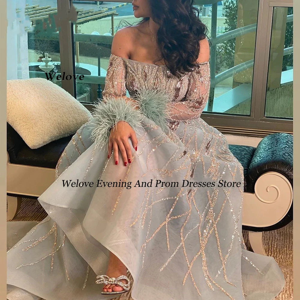 

Luxury Long A Line Evening Dresses Gowns Beading Feathers Elegant Sexy For Women Party