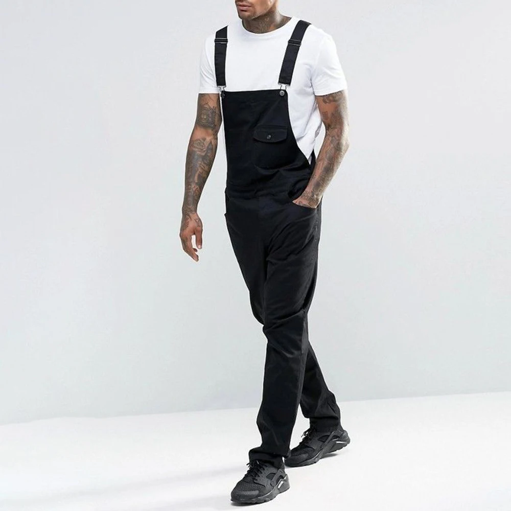 Fashion Men Overalls Jeans Jumpsuits Male Ankle Length Distresses Denim Bib Overalls Men Suspender Pants Cargo Harajuku Street