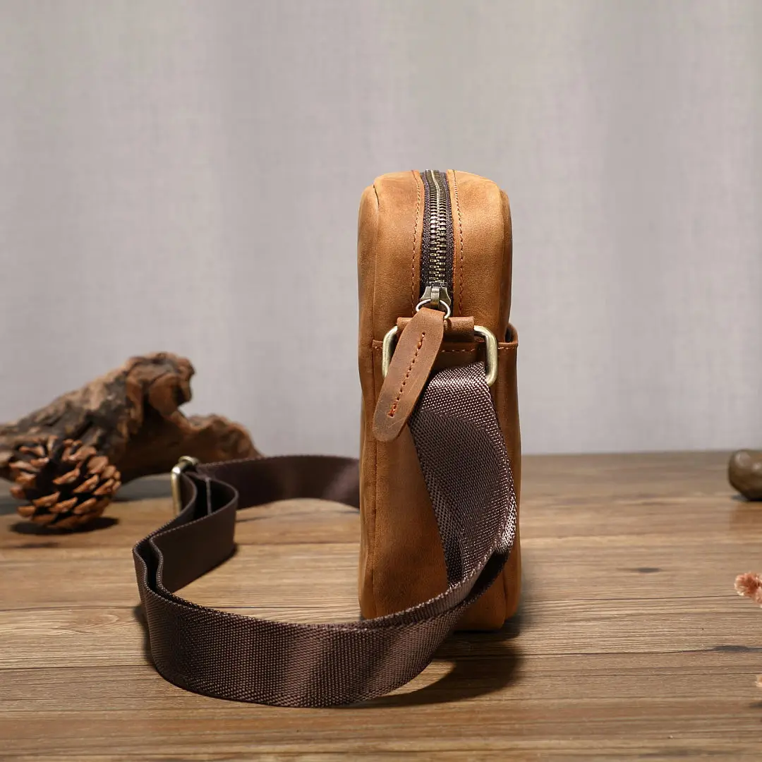 Small Fashion Shoulder Bag for Men Genuine Leather Messenger Bag Male Single Sling Crossbody Bag Men's Handbag Tote
