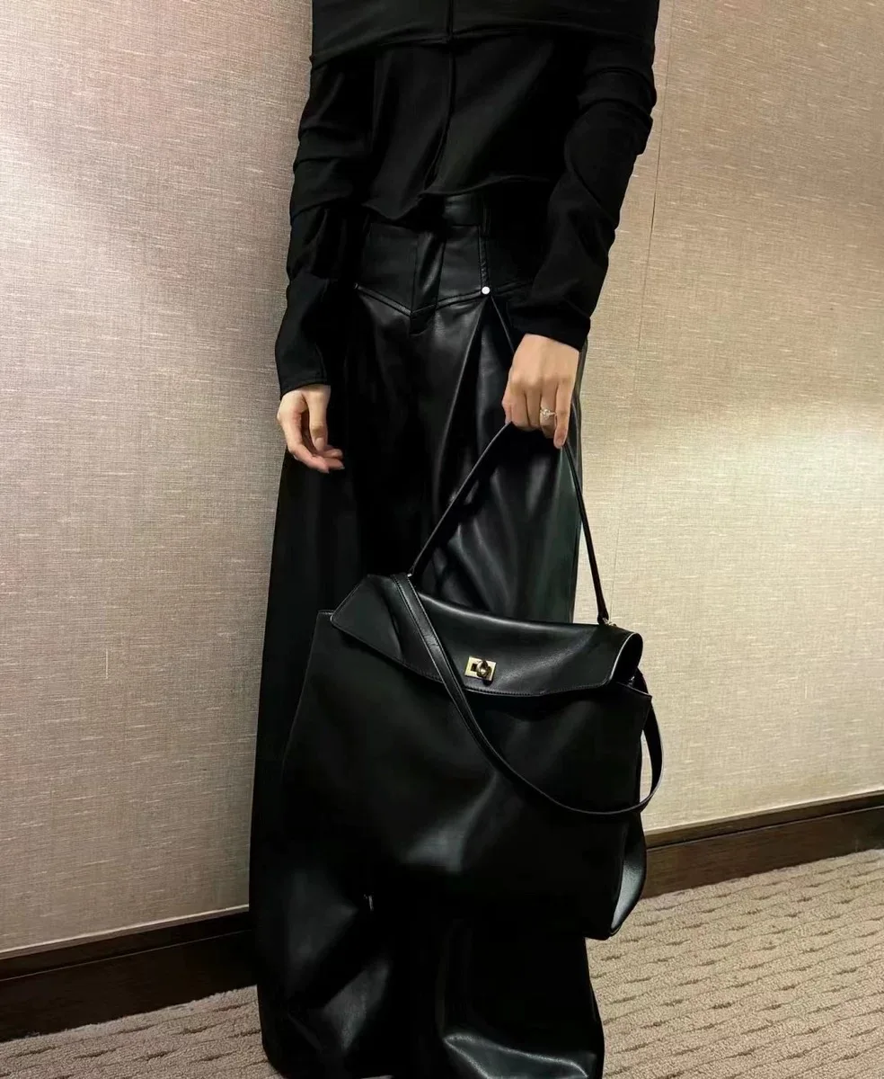 Новинка 2024 вместительная мягкая сумка-тоут из первого слоя воловьей кожи сумка