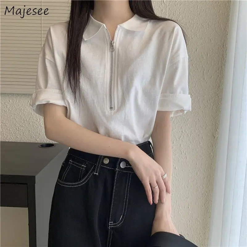 

Футболка женская однотонная, удобная универсальная Минималистичная тенниска в Корейском стиле, Элегантная классическая рубашка для отдых...