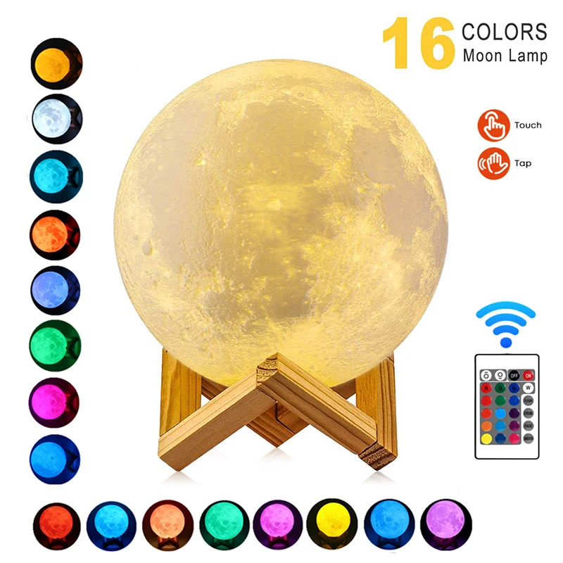LED Touch Lamp 3D Print Moon Lights Rechargeable Timeable Dimmable Bedside Table Lamps Children USB Night Light Home Lighting