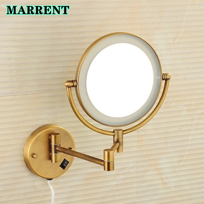 

Antique Led Folding Bathroom Mirrors Quality Brass Home Hotel Bathroom Lady Makeup Mirror Round Magnifying Led Bathroom Mirror