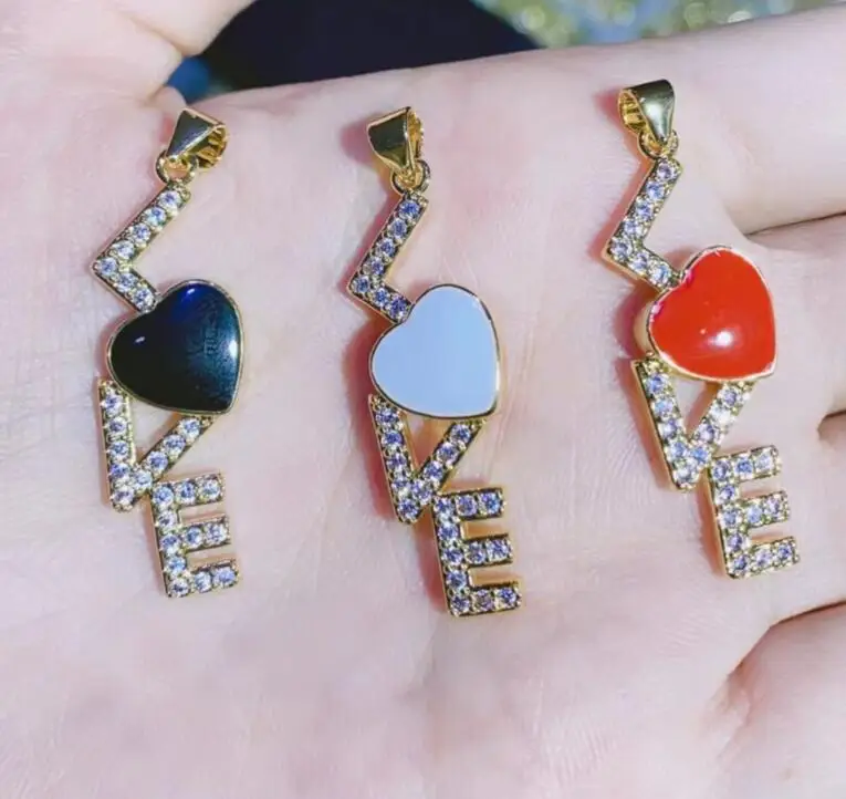 CZ Pave LOVE Enamel Color Cute Heart Pendant Necklace For Women Gold pendant Trend Romantic Party Gift Fashion Jewelry