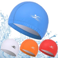 swimming cap adult pu waterproof swim pool cap solid color elastic protect ears long hair diving hat bathing cap for men women