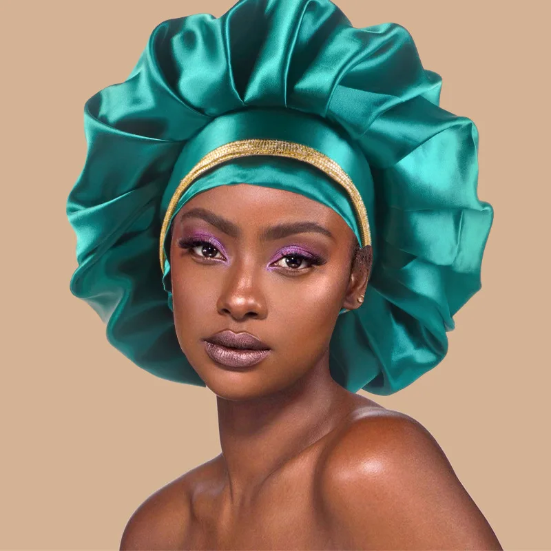 

Women Night Sleep Hair Caps Silky Bonnet Satin Double Layer Head Cover Hat For Curly Springy Hair Styling Accessories